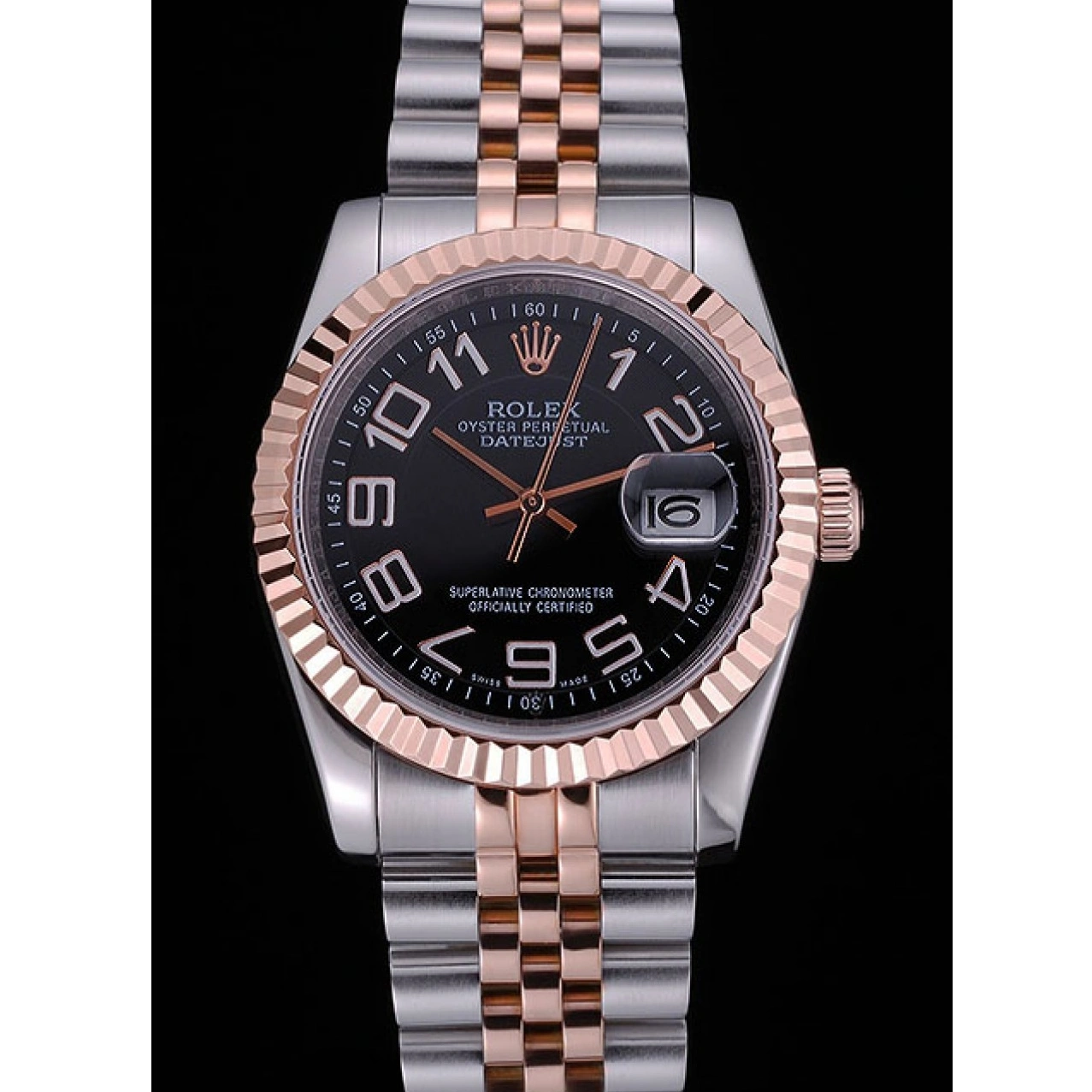 AAA replica watch Rolex Dial 622545 Black Gold and Bracelet Steel DateJust Stainless 1025